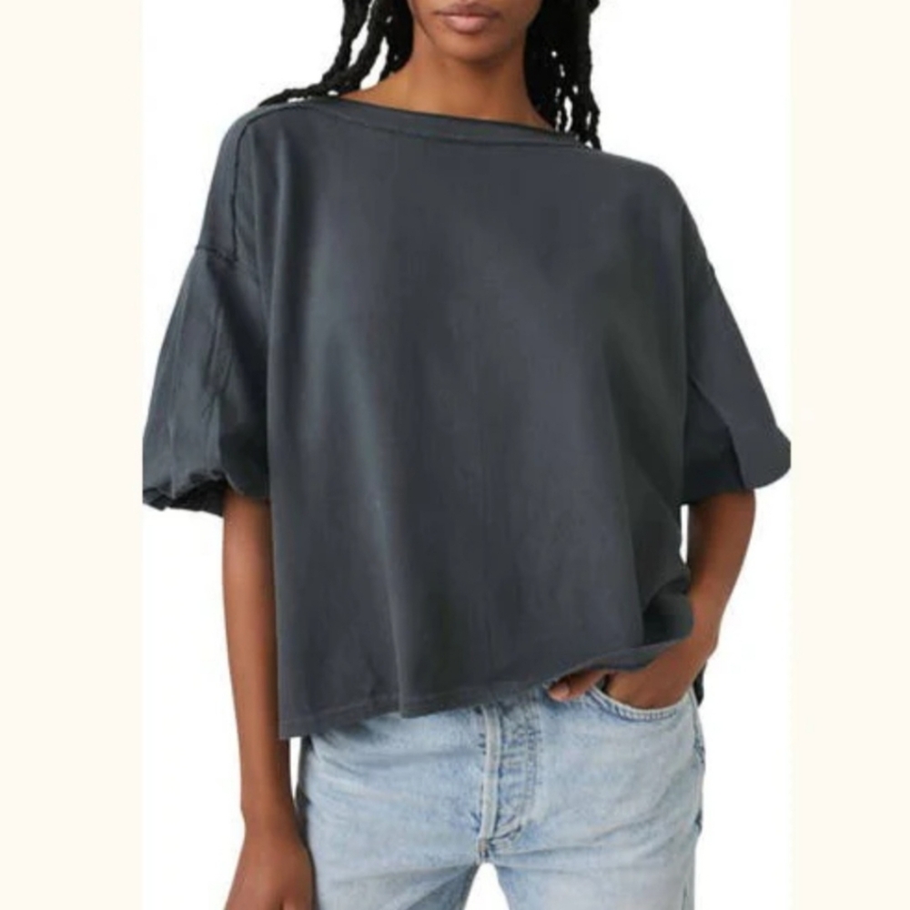 Free People Charcoal Short Sleeve Tee